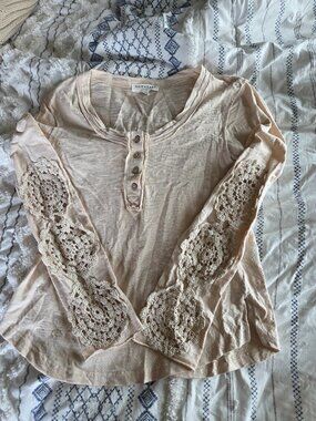 Downeast Crochet Detail Long Sleeve Shirt
